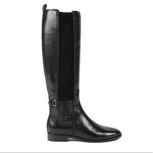 Tory Burch Black Wyatt Leather Knee High Riding Boot 37.5 NARROW CALF